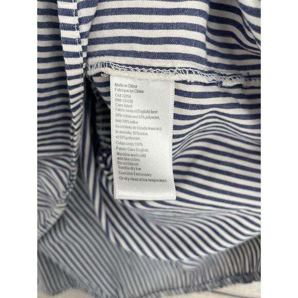 Lili's Closet 1/2 Button Striped Lace Back Tunic Top Women's Medium Blue/White - Picture 7 of 10